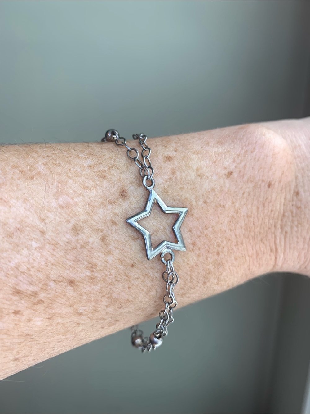 925 Sterling Silver Star Bracelet Italy Dainty Double Chain Toggle Clasp 7.75”